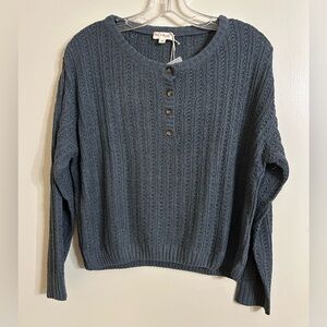Hem & Thread Blue Knit Sweater with Buttons